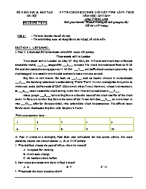 Đề thi chọn học sinh giỏi cấp tỉnh Lớp 9 THCS môn Tiếng Anh - Năm học 2013-2014
